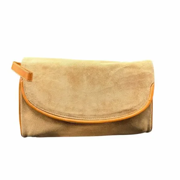 Vintage Latinas Suede Leather Clutch Wristlet Tan Made in Italy - Picture 1 of 10